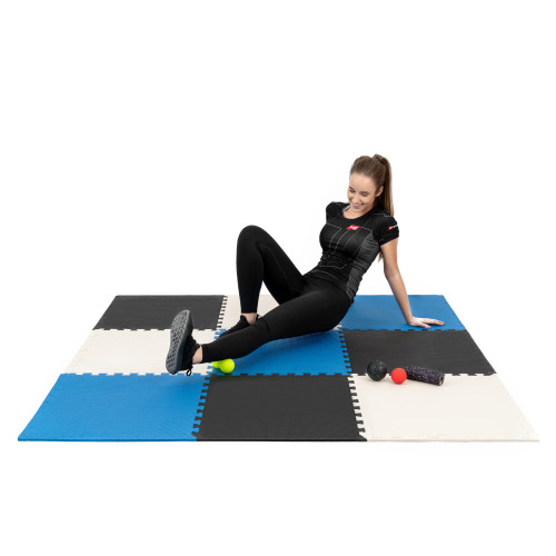 Мат-пазл  Hop-Sport HS-A010PM EVA 1cm 9 частей black-white-blue - фото №2